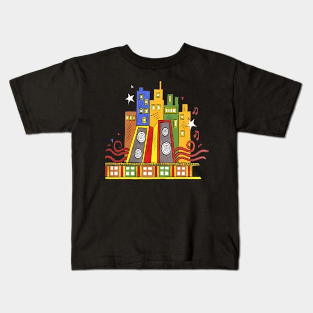 colourful buildings, indian style, phad painting, handmade Kids T-Shirt by gopalpjoshi